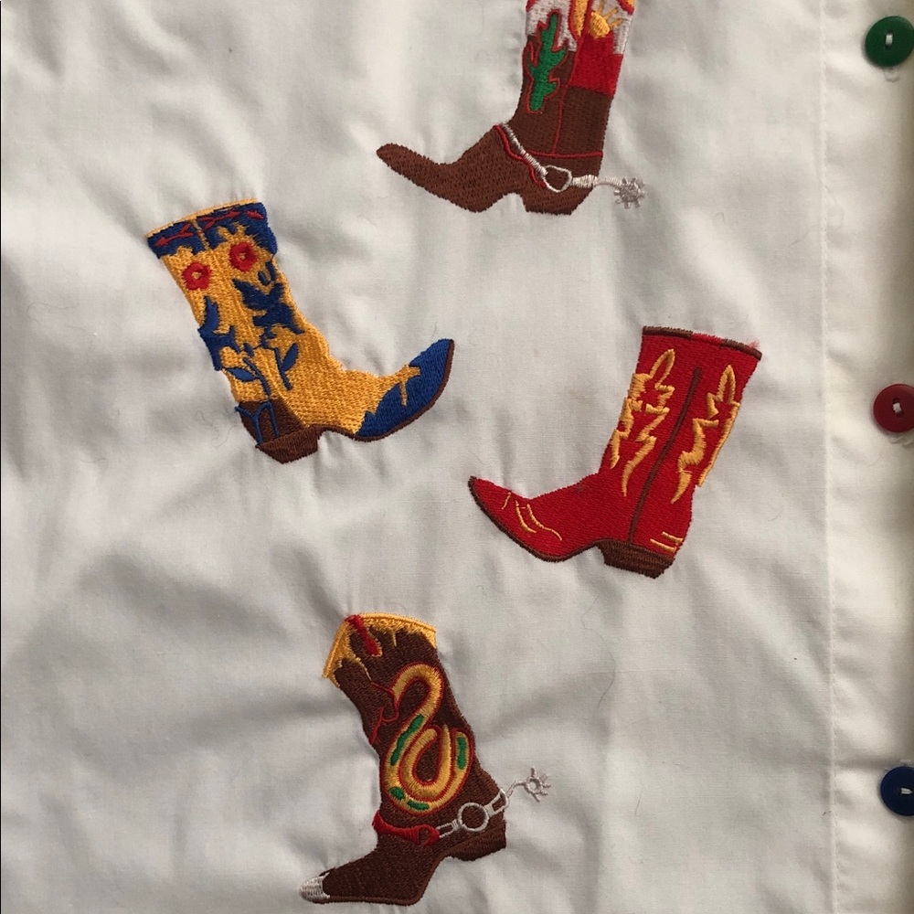 Westbound II Women’s Embroidered Cowboy Boot White Shirt Size 16 - Picture 10 of 12